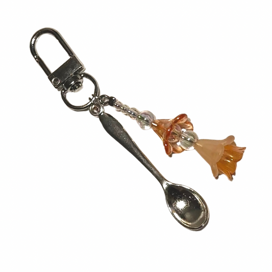 ORANGE DEWDROP ♡ Silver Spoon & Charm Keychain