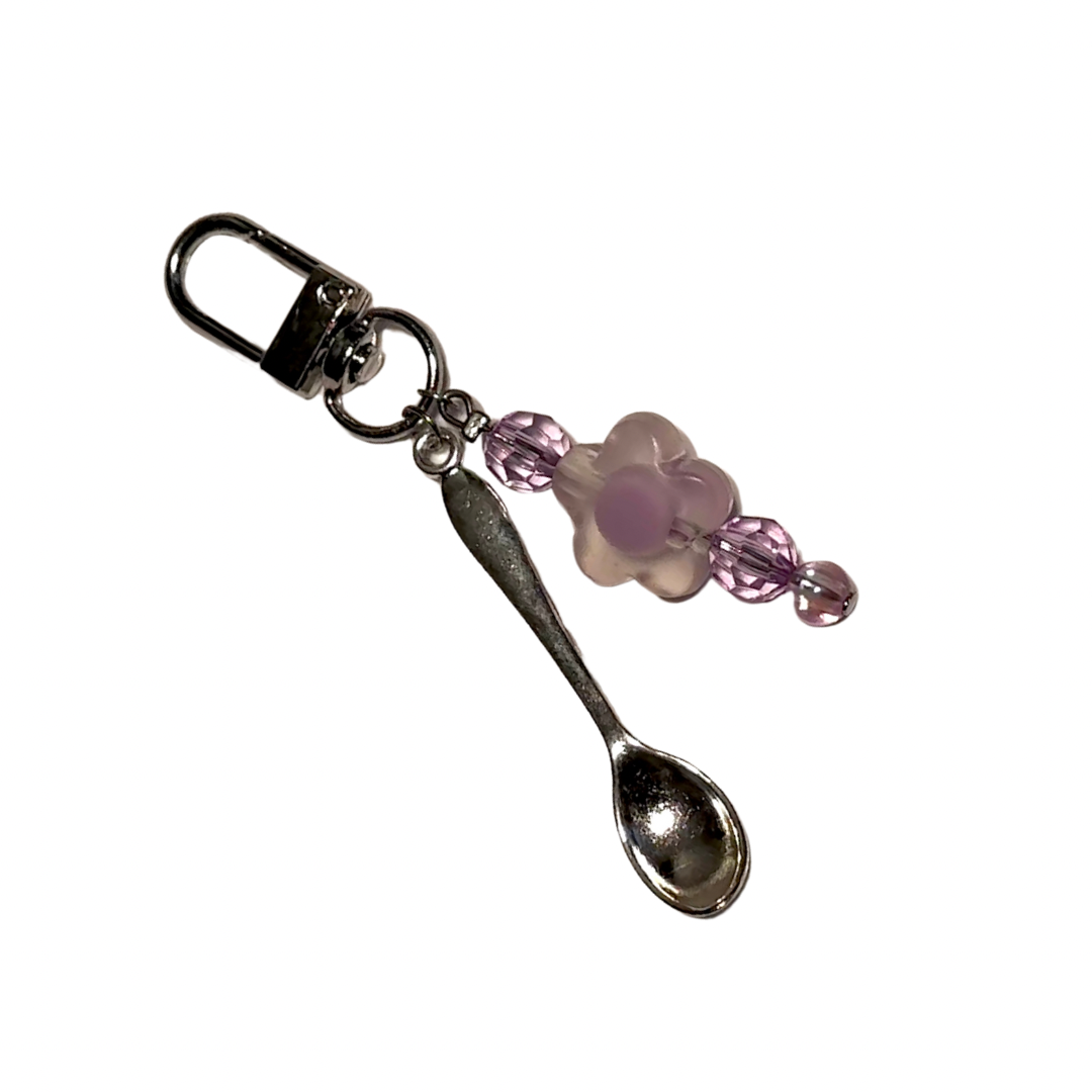 PURPLE FLOWER ♡ Silver Spoon & Charm Keychain