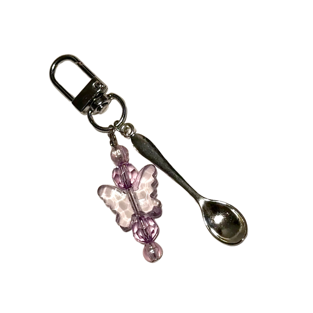 PURPLE BUTTERFLY ♡ Silver Spoon & Charm Keychain