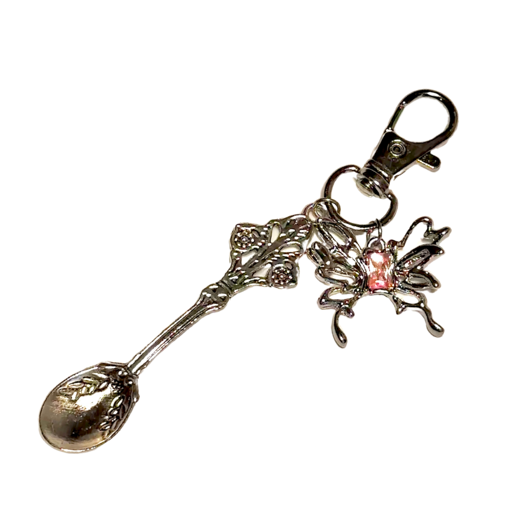 CHROME BUTTERFLY 1 ♡ Silver Spoon & Charm Keychain